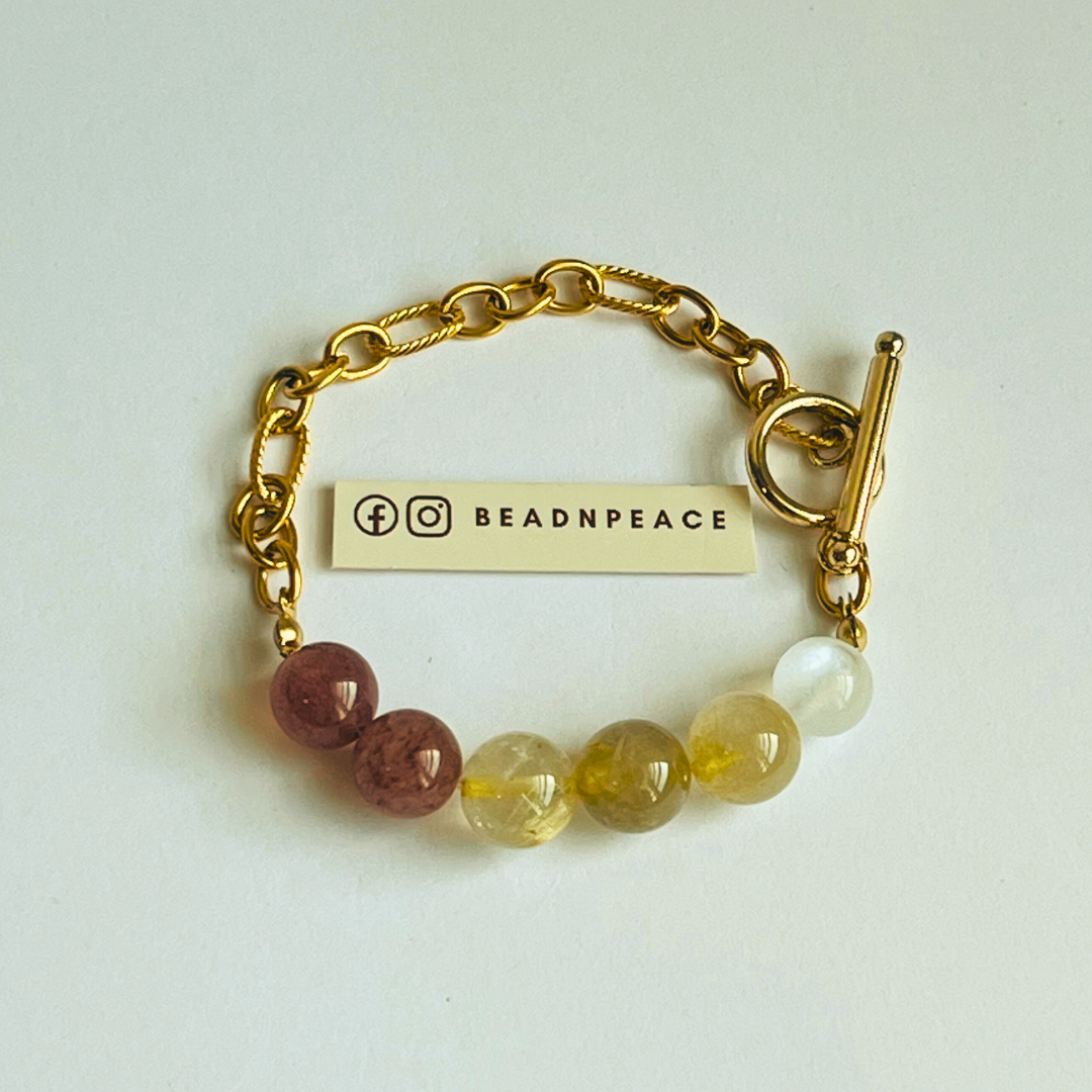 Glow Bracelet | Strawberry Quartz , Golden Rutilated , Moonstone