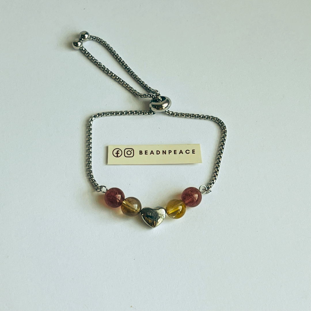 Lovey Bracelet | Strawberry Quartz , Gold Rutilated