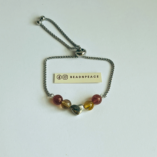 Lovey Bracelet | Strawberry Quartz , Gold Rutilated